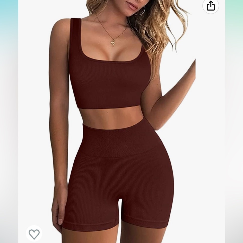 2 Piece Seamless Ribbed Crop Tank High Waist Shorts